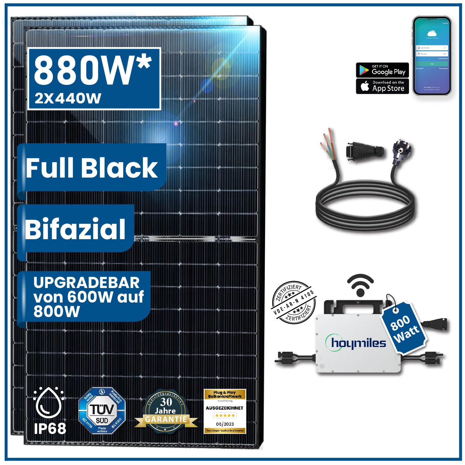 380 Watt Balkonkraftwerk Photovoltaik Solaranlage Steckerfertig WIFI Smart