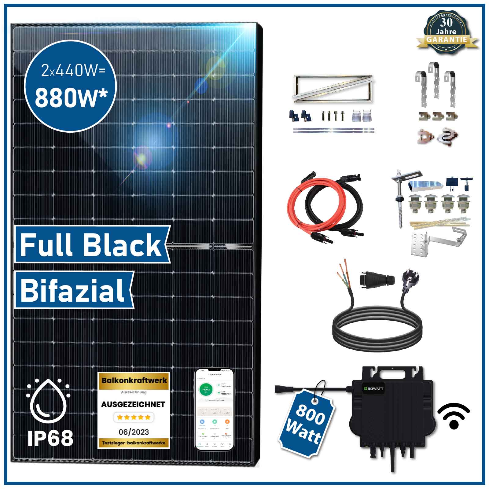 380 Watt Balkonkraftwerk Photovoltaik Solaranlage Steckerfertig WIFI Smart