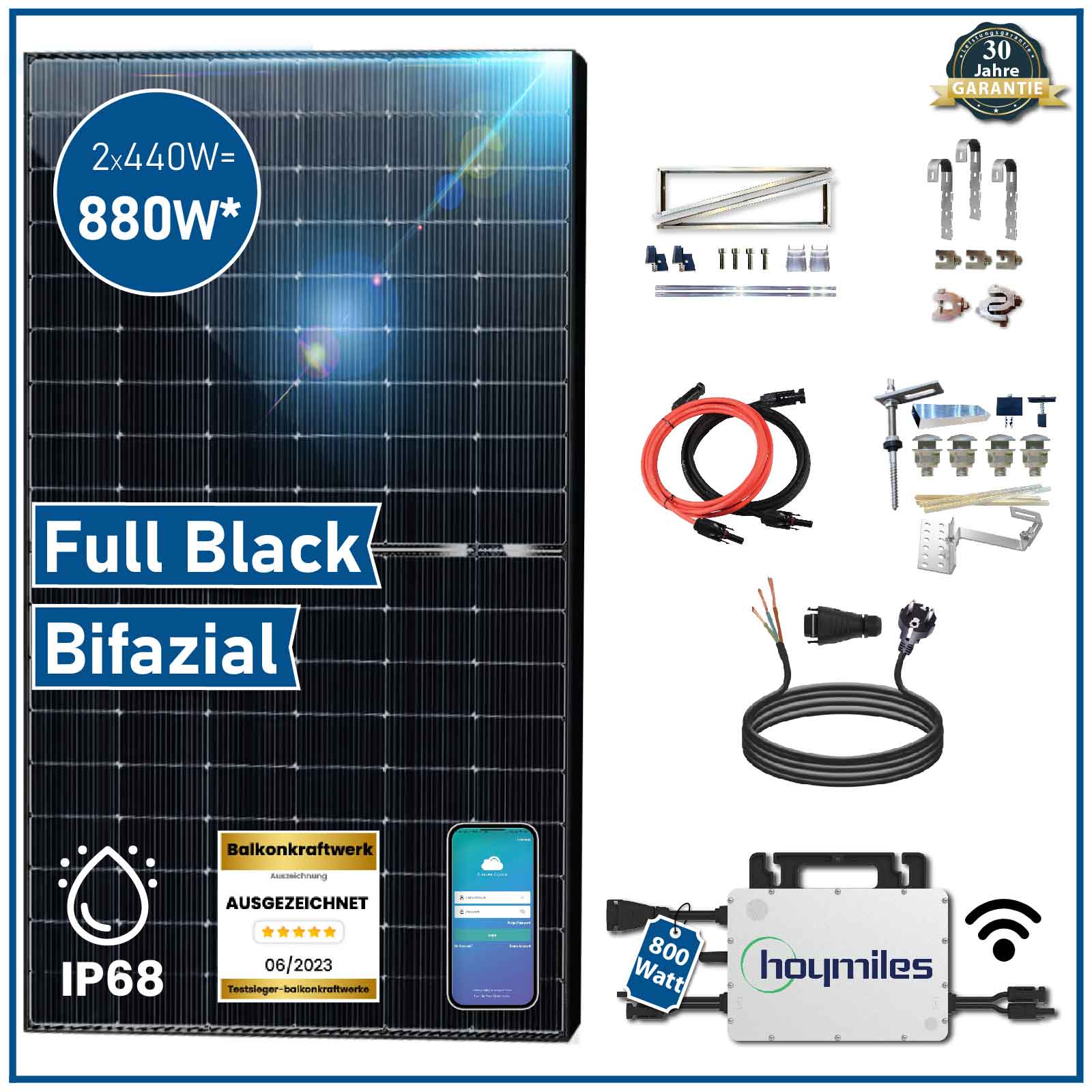 380 Watt Balkonkraftwerk Photovoltaik Solaranlage Steckerfertig WIFI Smart