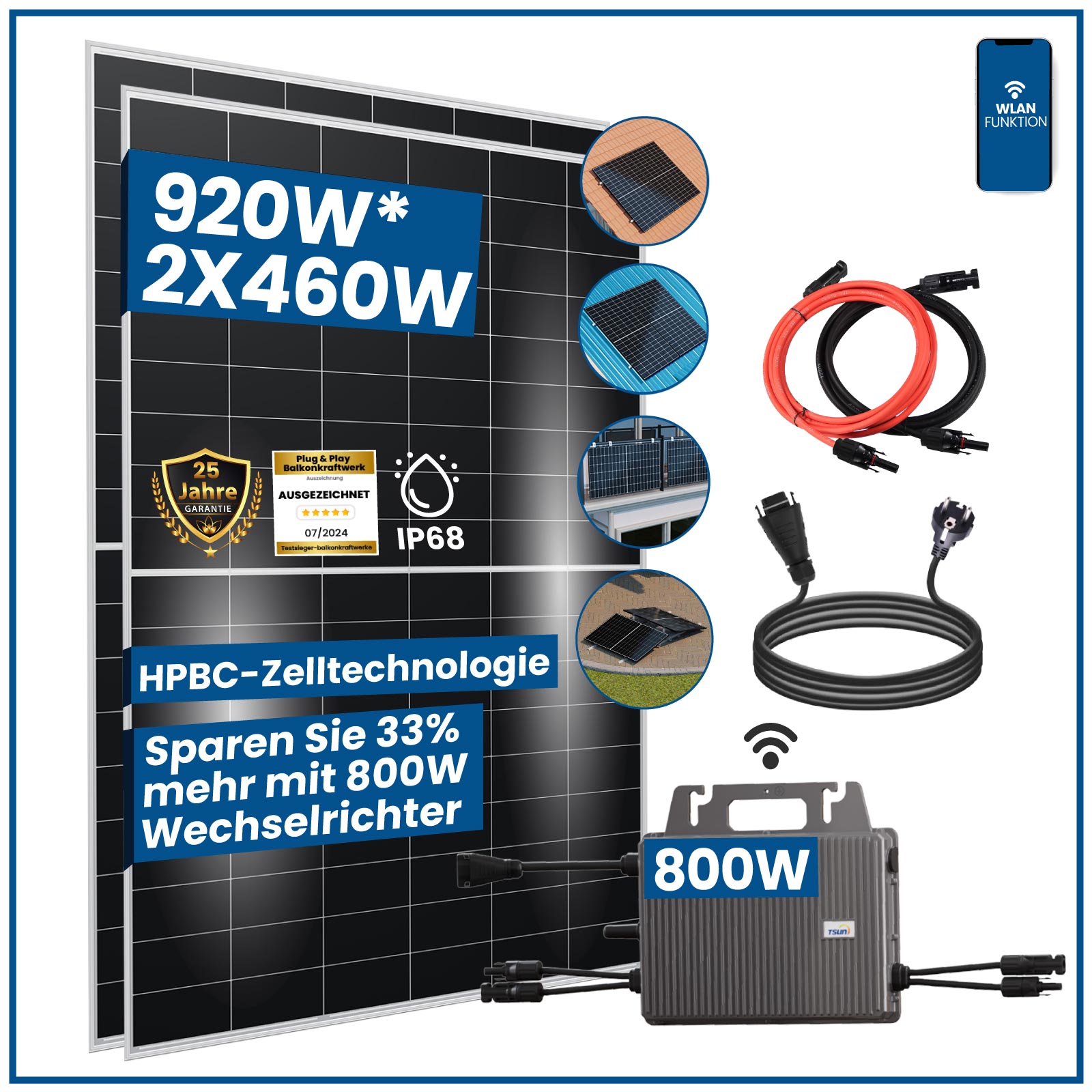 380 Watt Balkonkraftwerk Photovoltaik Solaranlage Steckerfertig WIFI Smart