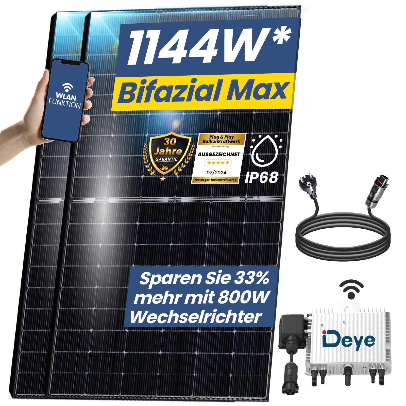 380 Watt Balkonkraftwerk Photovoltaik Solaranlage Steckerfertig WIFI Smart